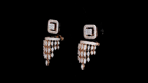 Designer 18K Solid Gold Chandelier <b>Earrings</b> Lab Grown Diamonds Rhodium Plated IGI Certified | Premium Wedding/Evening Jewelry - Product Image 2