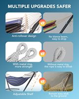 Hamac double pour 2 personnes avec barre en bois et support en acier robuste, portable, résistant, adapté pour l'intérieur, la cour, le camping, l'extérieur