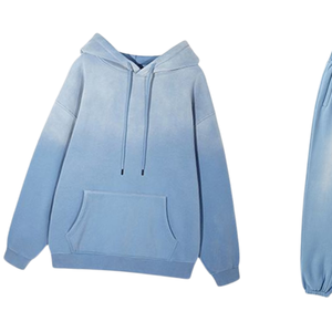 Conjunto Deportivo de Sudadera con Capucha y Pantalones Jogger para Hombre, Estilo Vintage, Lavado Ácido Azul Claro, Felpa Suave, Estilo Urbano, para Invierno - Product Image 2