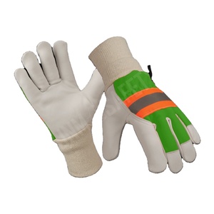 Premium Anti-static Smooth Fluorescent Sheep Grain Skin Leather <b>Driver</b> Assembly Working <b>Gloves</b> Back Knitted Wrist Hand - Product Image 4