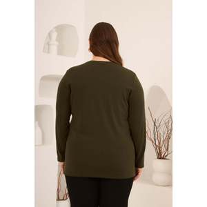 Pull en tricot basique pour femme grande taille avec détail fendu et col rond, kaki - Product Image 6