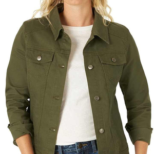 Wholesale Customizable Women's Green Denim Long Jean Jacket for Fall New Condition Wool and <b>Fabric</b> Material Lower Price! - Product Image 6