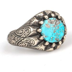 925 Sterling <b>Silver</b> Men's <b>Statement</b> <b>Ring</b> with Turquoise Stone Vintage HipHop Dainty Fine Jewelry for Everyday Wear - Product Image 1