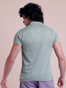 เสื้อยืดผ้าคอโปโลแขนสั้นผ้าคอตตอนสำหรับทุกโอกาสผ้าถักสีพื้นสวมใส่สบาย - Product Image 6