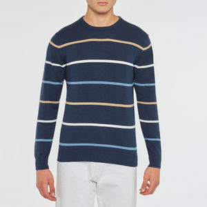 Maglione da Uomo di Alta Qualità a Maniche Lunghe con Collo Tondo, 100% Cotone Tinto in Filo a Righe, Prodotto in Italia ODM - Product Image 2