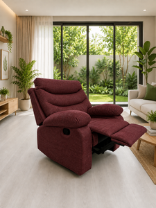 Modern Manual <b>Recliner</b> Sofa Single RC Maroon Seat <b>Fabric</b> Upholstered Accent <b>Chair</b> with Extendable Wood Frame for Living Room - Product Image 2