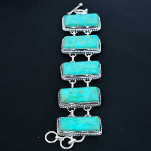 Natural Blue Turquoise <b>Charm</b> <b>Bracelet</b> Handmade 925 <b>Sterling</b> <b>Silver</b> Luxury GIA Certified Rose Gold Plated Unique Gift for Her - Product Image 5