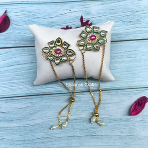 กำไลข้อมือปรับได้สำหรับเจ้าสาวทำด้วยมือแบบชนเผ่าทำจากทองเหลืองอินเดียงานคริสตัลที่สวยงามและงานทับทิมสีแดงกำไลสำหรับงานแต่งงาน - Product Image 5