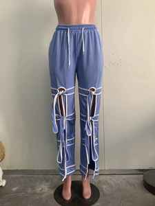 Pantalones rectos de algodón de verano a la moda para mujer, correas de esqueleto, corte tridimensional, diseño de pierna ancha de Color sólido - Product Image 2