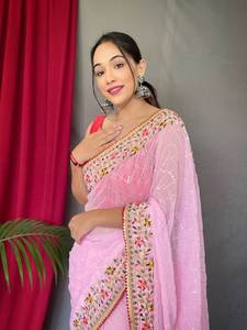 PURE GEORGATE SAREE CON TODA SECUENCIA TRABAJO CON HERMOSA FRONTERA - Product Image 2