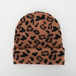 High Quality Custom Woven Logo Knitted Slouchy Beanies Leopard Print Pattern <b>Winter</b> <b>Hats</b> for <b>Men</b> Women Travel Style Acrylic <b>Hat</b> - Product Image 5