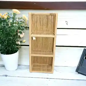 Low Price Antique Natural basket Bamboo Cane Decorative Floating Shelves Bedroom Furniture Wall Mounted Storage Rack