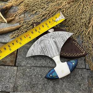 Custom Handmade Damascus Steel Ulu <b>Knife</b> with Wood <b>Bone</b> <b>Handle</b> & Stainless Steel Sheath <b>for</b> DIY & OEM Manufacturing - Product Image 3