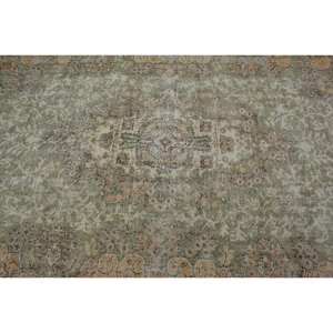 พรมขนแกะตุรกีโบราณแบบดั้งเดิมขนาด5.1x8.9ฟุตพรมสีเบจเย็บปะติดปะต่อกันดีไซน์ห้องนั่งเล่นขนาดใหญ่พร้อมแผ่นรองทำจากยาง - Product Image 5