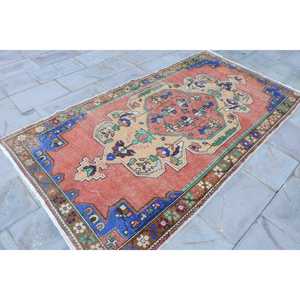 4.4x8.4 ft Rug, Turkish Rug, Vintage <b>Red</b> <b>Wool</b> Moroccan Rug - Product Image 3