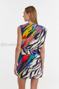 2024 moda mujer vestidos con estampado Floral Vestido corto Casual estampado MIDI falda envuelta cinturón largo sin mangas - Product Image 2