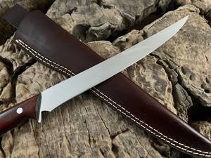 Cuchillo De Filete de acero inoxidable Flexible hecho a mano con mango de madera de hoja de Damasco y cocina/Camping/Funda de cuero para exteriores - Product Image 3