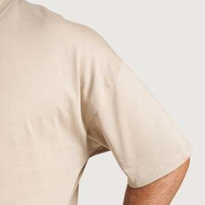 Men's Tone 100% Cotton <b>Short</b> <b>Sleeve</b> T-Shirt (Beige) 280g Jersey Knitted Breathable Vintage Street Oversized Letter Solid Logo - Product Image 6
