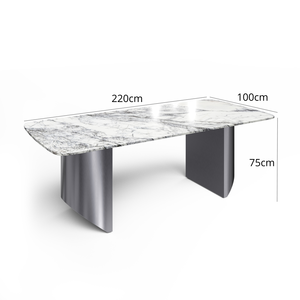 Mesa de Comedor Galaxy de Mármol de 220 cm, Blanca y Plateada, Estable, para 6 Personas, Diseño Moderno y Minimalista - Product Image 6