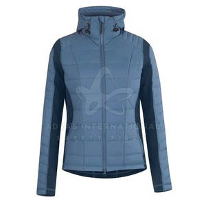 Chaqueta de burbujas con capucha sólida de invierno informal para mujer, gruesa con cremallera frontal, forro de nailon transpirable, tela de punto - Product Image 5