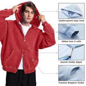 Sudadera con capucha con cremallera unisex personalizada 100% algodón polar French Terry Heavyweight en blanco con cremallera Vintage Wash Distressed High Street - Product Image 4