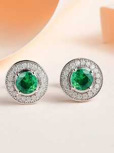 SHIVPATH Women's Trendy Sterling Silver 9225 Crated <b>Green</b> Emerald Moissanite Diamond Stud Earrings Luxurious Fashionable <b>Gifts</b> - Product Image 2
