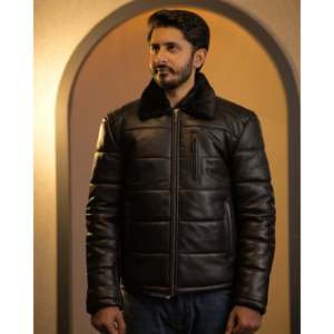 Chaqueta Clásica SF11 de Cuero Genuino, Chaqueta Informal de Invierno con Cierre de Cremallera y Característica Impermeable, Piel de Oveja Negra - Product Image 1
