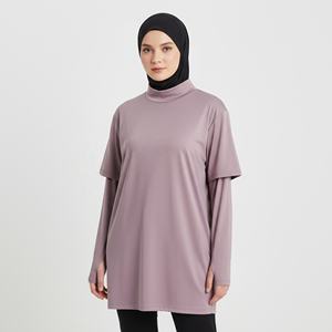 เสื้อกีฬาผู้หญิงมุสลิมแบบเรียบร้อย แขนเสื้อแบบปล่อยไหล่ มีรูสอดนิ้วโป้ง สวมใส่สบาย ระบายอากาศได้ดี UPF50+ เป็นมิตรกับสิ่งแวดล้อม เหมาะสำหรับออกกำลังกาย - Product Image 1