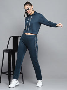Ensemble de survêtements 2 pièces pour femmes à motif solide bleu sarcelle pantalon de survêtement à capuche respirant sur toute la longueur pour l'hiver écologique - Product Image 6