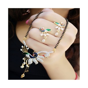 Vintage <b>Big</b> Peacock Mangalsutra Necklace Hindu Religious Brass Jewelry with Pearls and Diamonds Beaded Chains for Weddings - Product Image 2