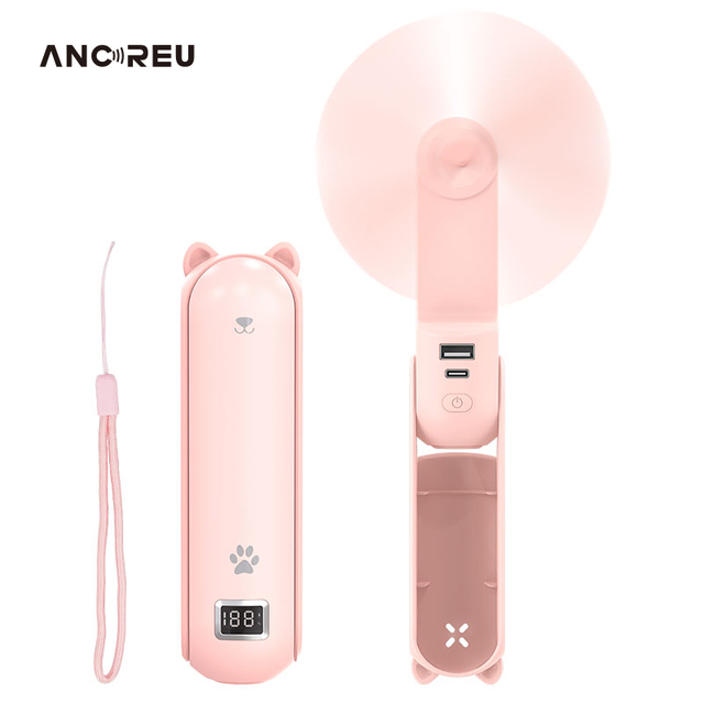 Mini Portable Foldable Fan Small Powerful Cooling USB Rechargeable Handheld Folding Fan Flashlight Display Electric Desktop Fan