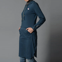 Sudadera con Capucha Larga para Mujer, Estilo Islámico Modesto, para Invierno, Otoño y Verano, 100% Algodón, Felpa Lavada, Bordada con Pedrería, 300 GSM