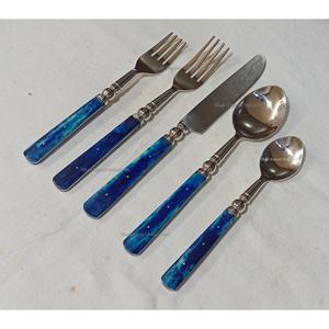 Juego de cubiertos de plata y acero inoxidable de diseño moderno, mango de hueso azul marino para el hogar y hoteles, juego de cubiertos de mesa - Product Image 2