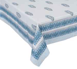 Hand Block Print Blue Floral <b>Table</b> Cover Banquets Hotel Bohemian Style Printed Cotton <b>Table</b> <b>Cloth</b> for Womens - Product Image 1
