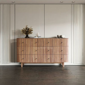 Armoire en bois de teck massif au design moderne avec 6 tiroirs Finition de couleur naturelle pour meubles de salon - Product Image 1
