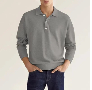 Camiseta Polo de Manga Larga para Hombre, de Alta Calidad, Tejido Elástico, 100% Algodón, Estampado Completo, Antiarrugas, Lisa - Product Image 3