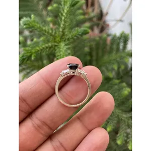 Bague de fiançailles en argent 925 avec quartz fumé, améthyste, pierre naturelle taille poire, motif géométrique, plaqué rhodium, technologie d'incrustation - Product Image 4