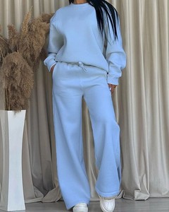 Custom Casual Plain 2 Piece Set Organic Cotton Wholesale Sweat Suits Stylish Design O-Neck Women's Tracksuits - Product Image 5