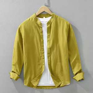 Chemise tendance à col mandarin pour homme, coupe ajustée, décontractée, manches longues, chemisier/stock. - Product Image 1