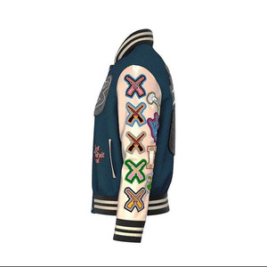 100% Cotton Men's Vintage Letterman Varsity Jacket Oversized <b>Drop</b> Shoulder <b>Stand</b> Collar Chenille Embroidery High Street Style - Product Image 3
