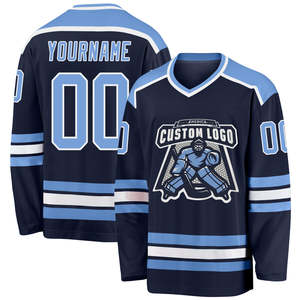 Jersey de Hockey sobre Hielo Azul Marino para Hombre, Personalizado con Nombre y Número, Jersey de Partido de Equipo, 100% Poliéster, Uniforme de Torneo Personalizado de Fábrica - Product Image 1