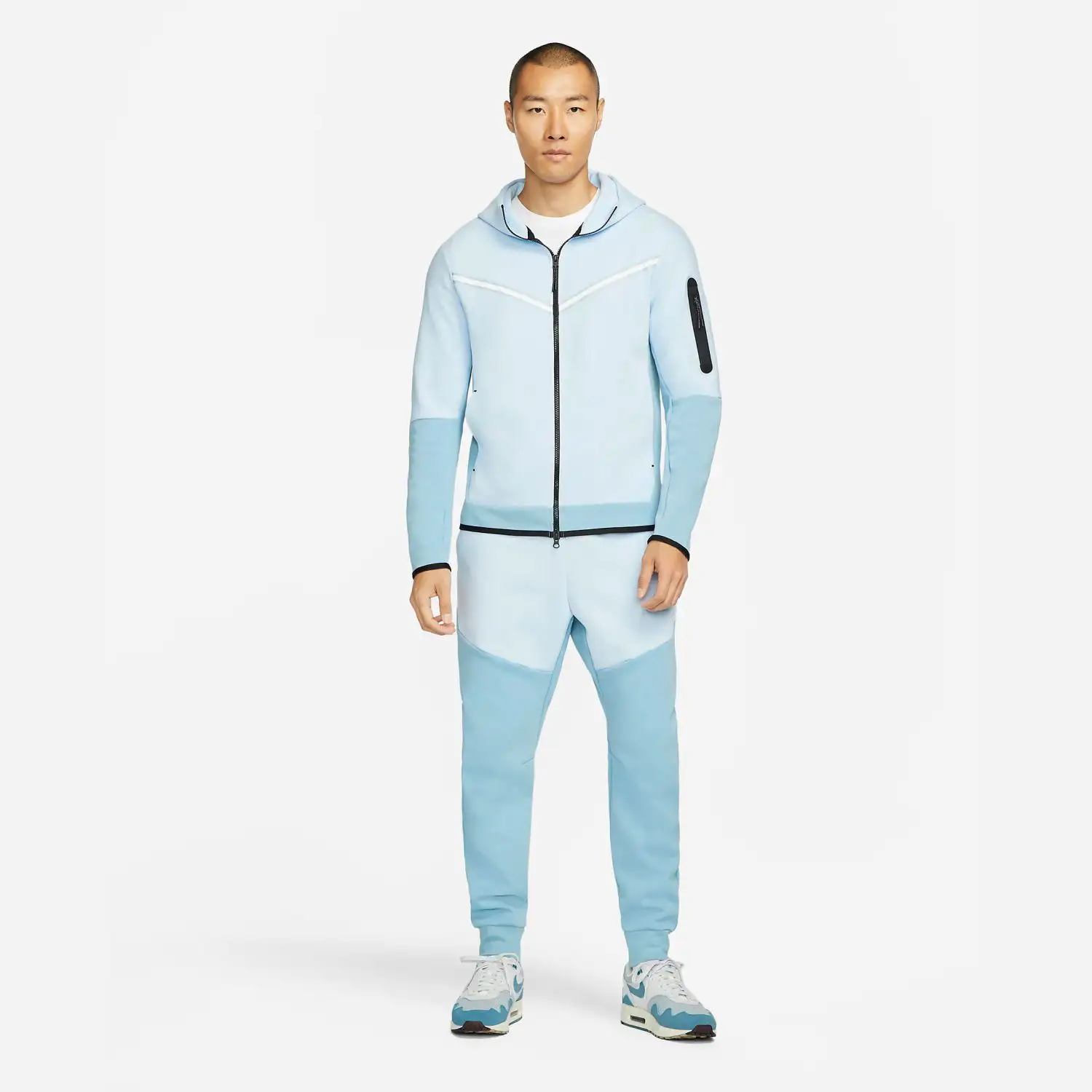 Custom Brand Logo Design 66% Cotton 34% Polyester Stone Baby Blue Warmth Standard Fit Sportswear Tech Fleece Tracksuit USA 2024