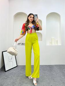 Pantalones de pierna ancha personalizados para mujer Pantalones de estilo suelto Cintura alta Moda Casual Pierna ancha Pantalones Palazzo Arena Primavera y verano - Product Image 4