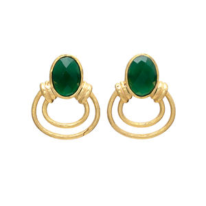<b>Green</b> Onyx Oval Shape <b>Green</b> Gemstone Designer 925 Sterling Silver Stud <b>Earring</b> - Product Image 1