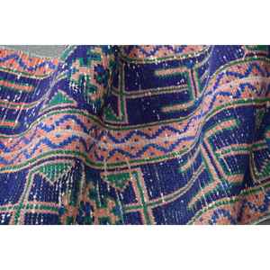 Alfombra Turca de 1.5x10.1 pies, Alfombra Vintage, Alfombra de Lana Azul Ombré - Product Image 5