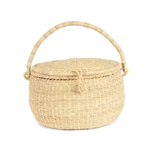 Cesta de Picnic de algas marinas tejida a mano con asa Cesta de almacenamiento de ratán OEM Cesta de Picnic tejida Variedad de tamaños de Vietnam Hecho a mano - Product Image 1
