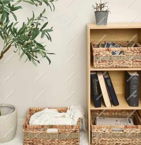Wholesale Water Hyacinth Napkin Holder Handmade Kitchen Storage Organizer Basket With Handle for Countertops Dining Tables