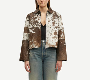 Veste en cuir de vachette personnalisée pour femmes cheveux sur la peau Cowboy Vestes en cuir de camionneur personnalisées - Product Image 4