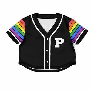 Women <b>Crop</b> Baseball Jersey, 100% Polyester With Logo <b>Crop</b> Shirt Baseball Jersey - Product Image 1
