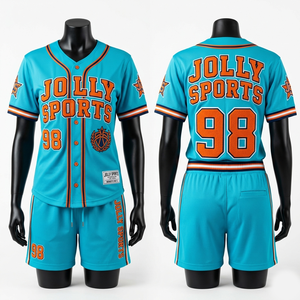 Women's Baseball Jersey Short Set Polyester Mesh Contrast Panel Sublimation Embroidery <b>Heat</b> Transfer Custom Logo Women's Sets - Product Image 6